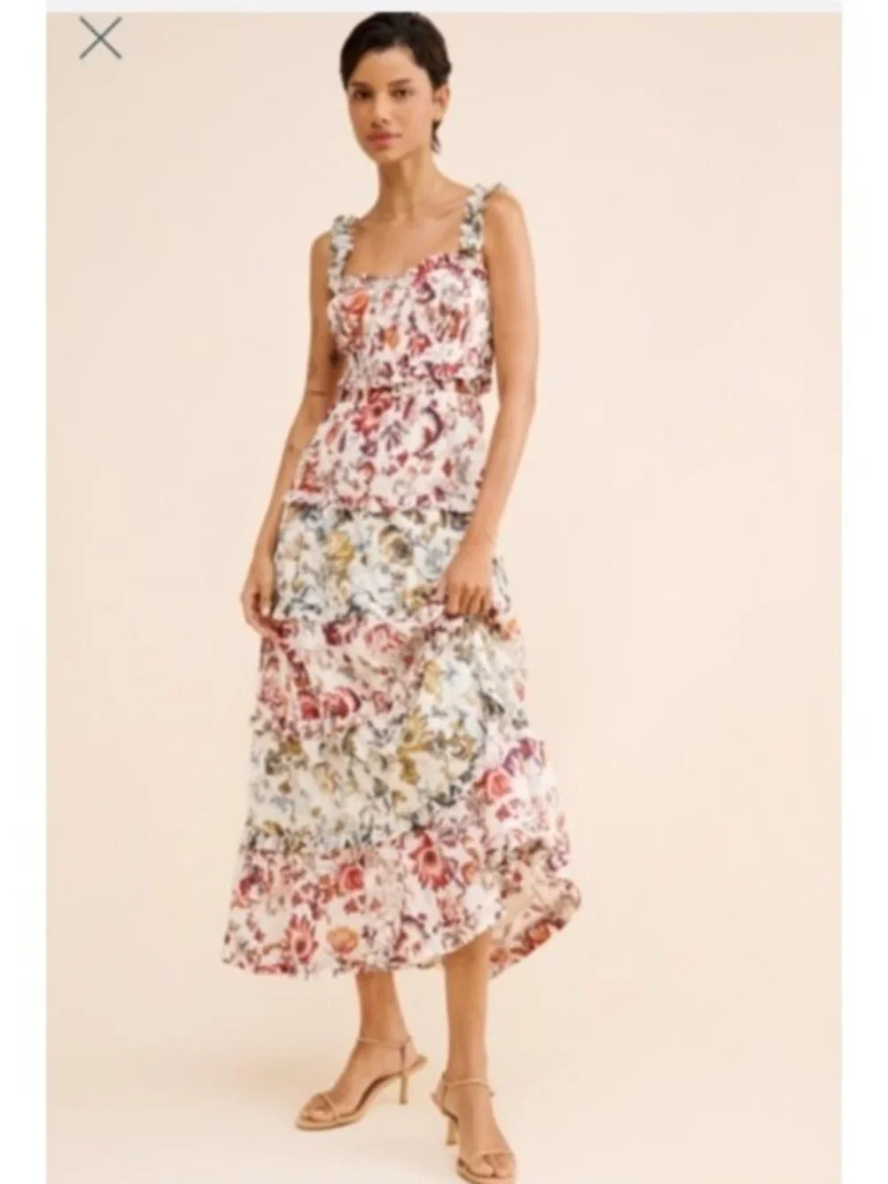 anthropologie smocked ruffle midi dress Sleeveless Smocked-Waist Ruffled Midi Dress